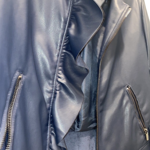Navy Blue pleather jacket with Frill - Picture 4 of 5